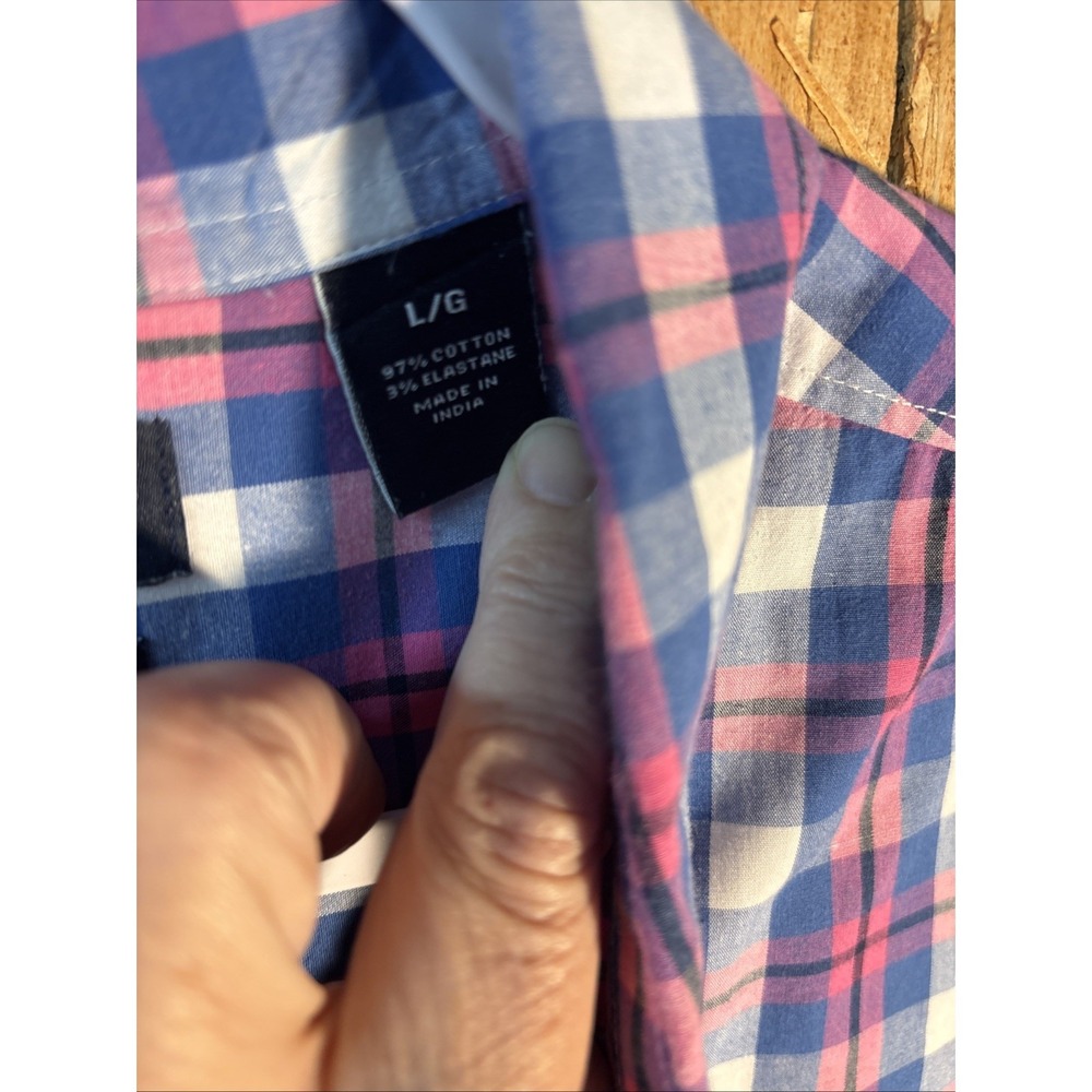 Chaps Stretch Blue And Pink Plaid Short Sleeve Men's Shirt Sz Large - Picture 4 of 11
